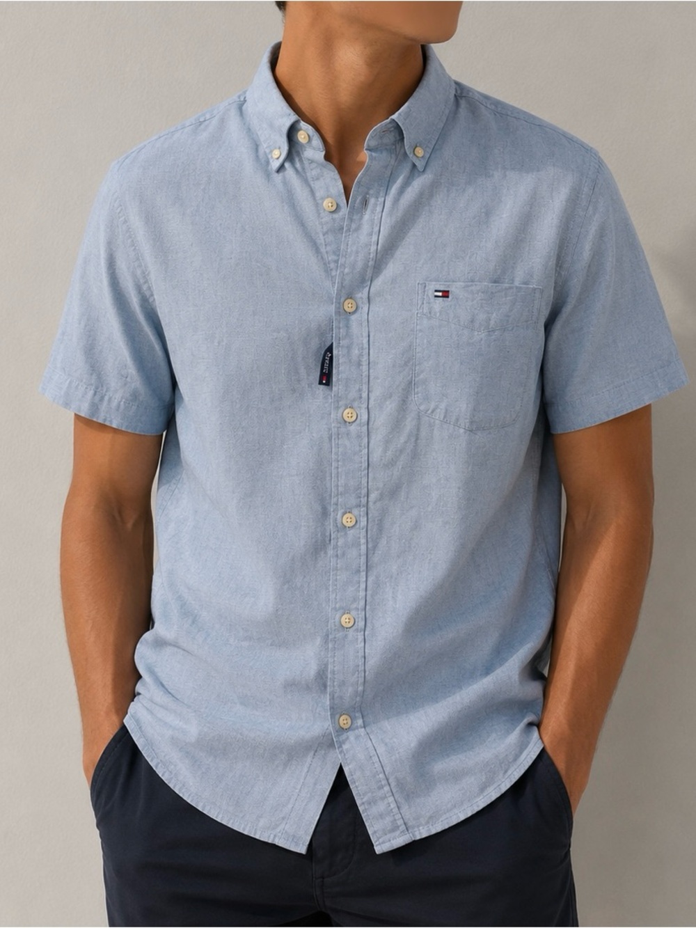 Tommy Hilfiger Sky Blue Short-Sleeve Button-Down Shirt